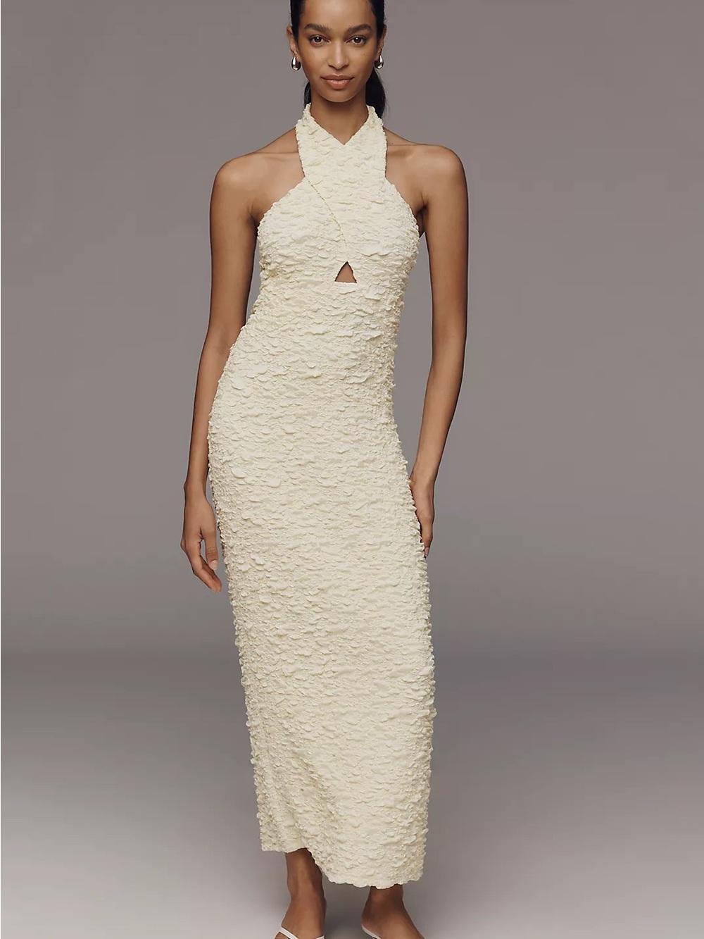 NWOT Endless Rose Anthropologie Butter Yellow Halter Maxi Dress S $112